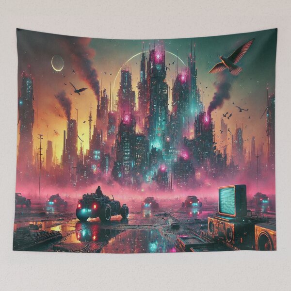 Item preview, AI generated cyberpunk city being destroyed designed and sold by AI-this-is-AI.