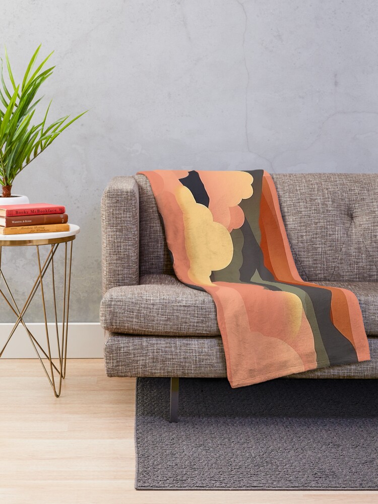 Thumbnail 2 of 6, Throw Blanket, Abstract Orange Sunrise Pattern designed and sold by bubblegoth.