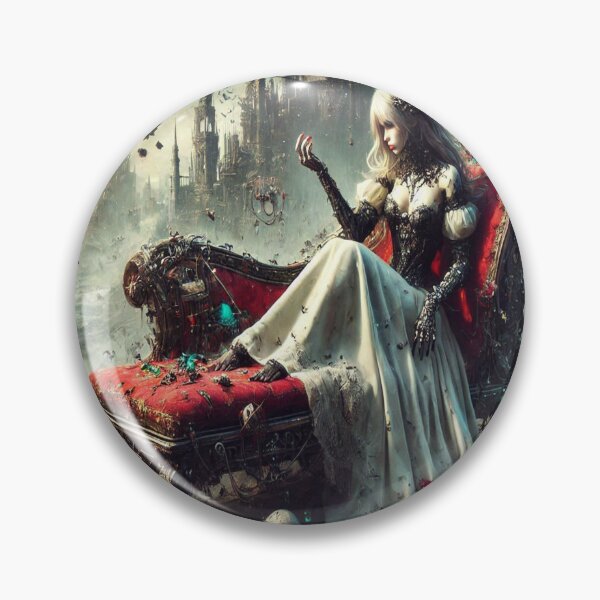 Item preview, AI generated dystopian princess lounging on a chaise designed and sold by AI-this-is-AI.