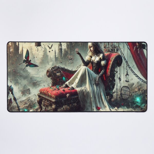 Item preview, AI generated dystopian princess lounging on a chaise designed and sold by AI-this-is-AI.