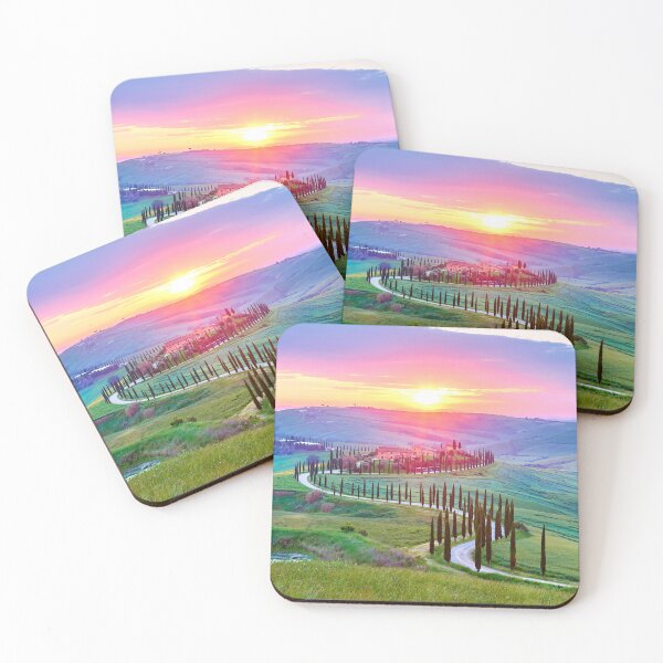 Item preview, Tuscany Italy Pencil Pine Lined Driveway Sunset Glow designed and sold by Adam Gormley.