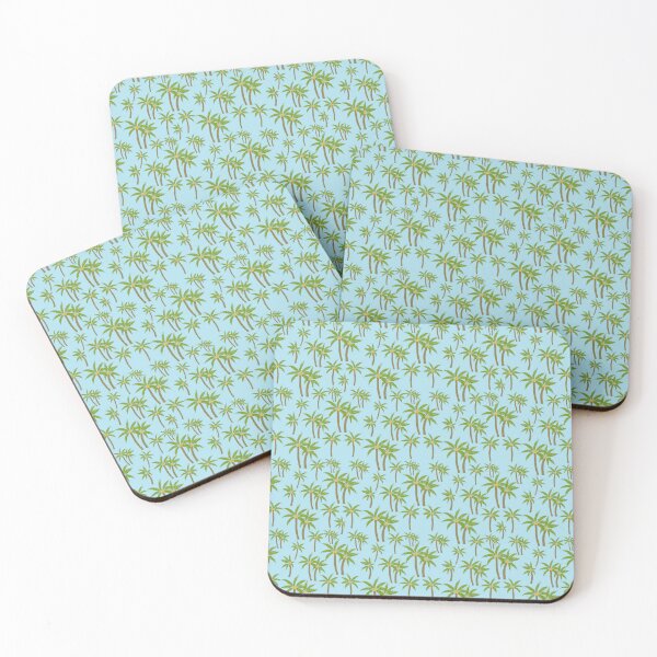 Item preview, Tropical Green Coconut palms all over on aqua blue background  designed and sold by PrettywithColor.