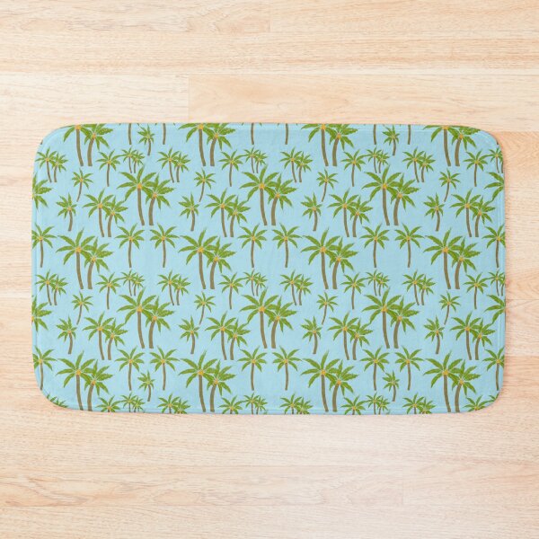 Item preview, Tropical Green Coconut palms all over on aqua blue background  designed and sold by PrettywithColor.