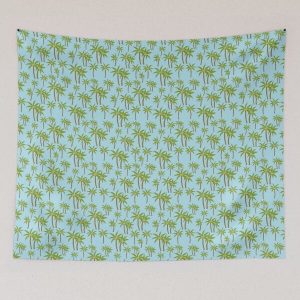 Item preview, Tropical Green Coconut palms all over on aqua blue background  designed and sold by PrettywithColor.