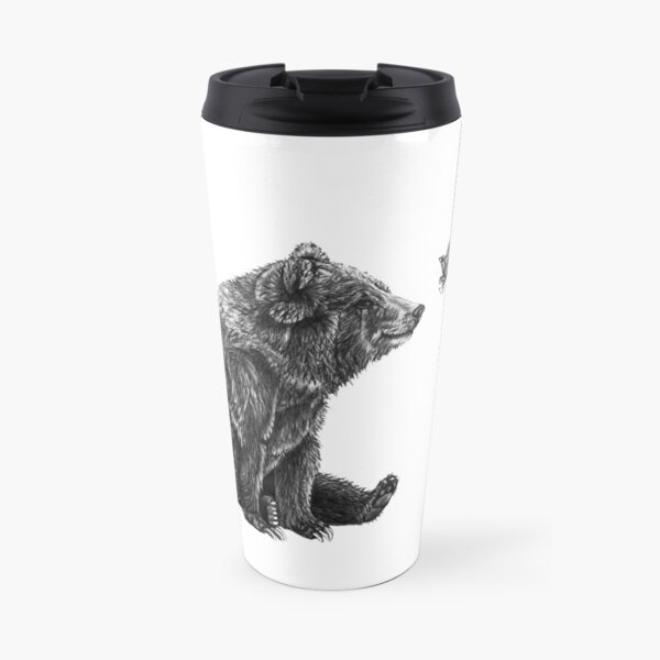 Bear and Butterfly Pencil Drawing Travel Mug