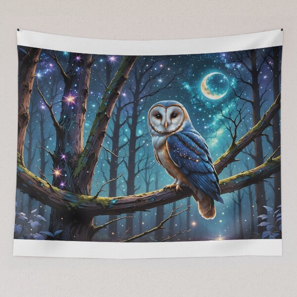 Item preview, Indigo Owl in the Enchanted Forest designed and sold by ACuriousshoppe.