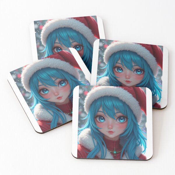 Item preview, Anime Female with Blue Hair and Santa Hat designed and sold by InkdGraphix.