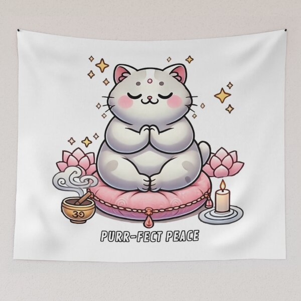 Item preview, Kawaii Cat Meditation - Purr-fect Peace designed and sold by Guesso.