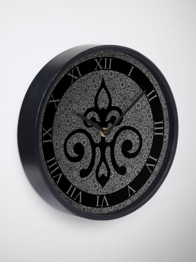 Alternate view of Clockwork Flur de Lis - Black and Grey Clock