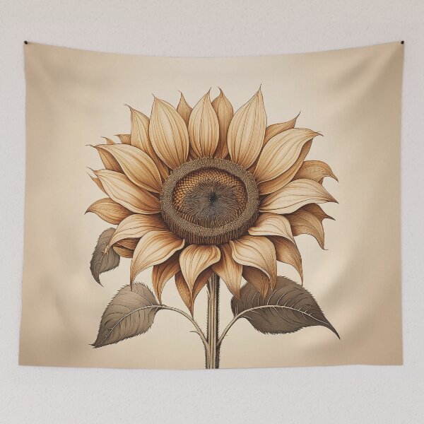 Item preview,  A single sunflower sketched with anatomical precision, showing intricate details of the petals. designed and sold by HEMRO.