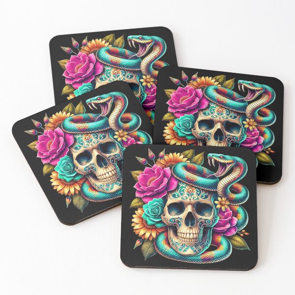 Item preview, Vibrant Floral Sugar Skull with Snakes and Flowers. designed and sold by JoseFrancese.