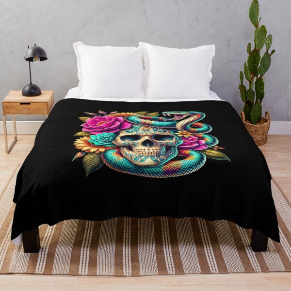 Item preview, Vibrant Floral Sugar Skull with Snakes and Flowers. designed and sold by JoseFrancese.