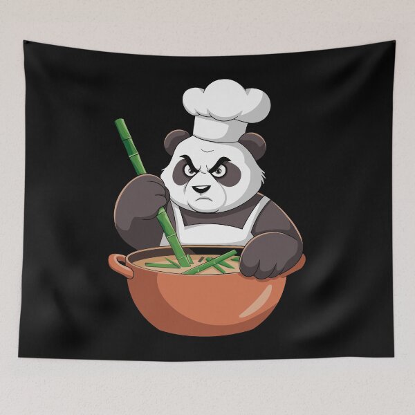 Item preview, Grumpy Panda Chef Stirring Pot Cartoon designed and sold by InsanseCreation.