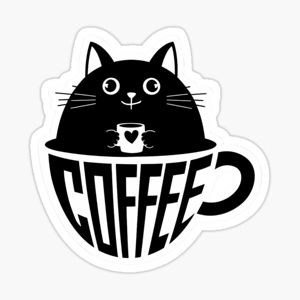 Item preview, Coffee Cat Sticker - Adorable Black Cat in a Coffee Cup designed and sold by Apaisan.