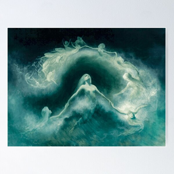 Item preview, Mermaids Dancing in the Sea c1900 by Karl Wilhelm Diefenbach designed and sold by Arwen-Art.
