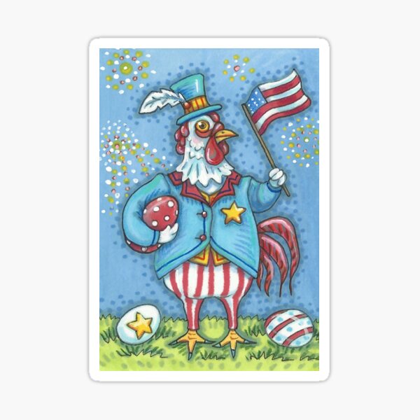 COCKLE DOODLE DANDY CHICKEN, PATRIOTIC ROOSTER Sticker