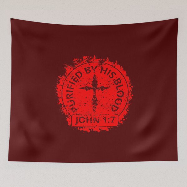 Item preview, Purified by His Blood | Bible Verse Typographic White on Red Design (John 1:7) designed and sold by ZechJohnRB.