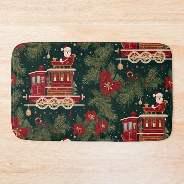 Item preview, "Vintage Christmas Train with Santa and Festive Ornaments" designed and sold by StickerFrenzied.