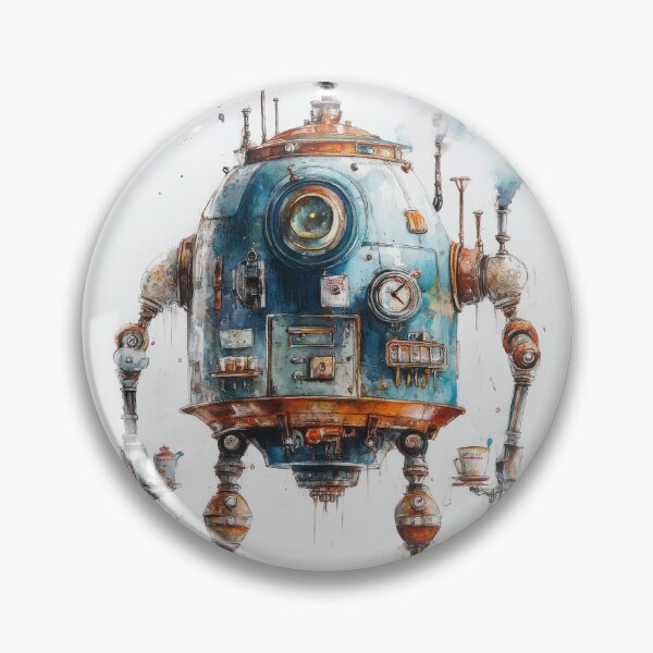 Item preview, Steampunk Tea-Brewing Robot - Whimsical Sci-Fi Watercolor designed and sold by FlyingDreamsArt.