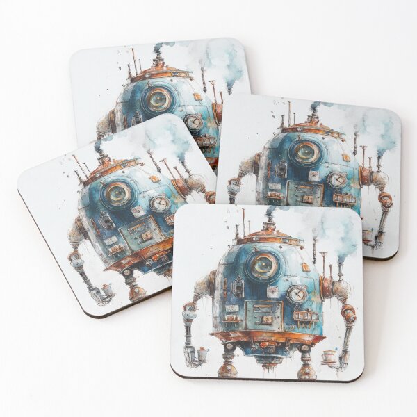Item preview, Steampunk Tea-Brewing Robot - Whimsical Sci-Fi Watercolor designed and sold by FlyingDreamsArt.