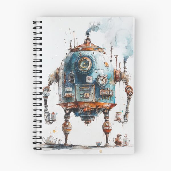 Item preview, Steampunk Tea-Brewing Robot - Whimsical Sci-Fi Watercolor designed and sold by FlyingDreamsArt.