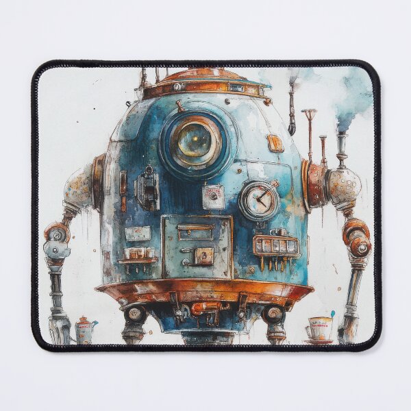 Item preview, Steampunk Tea-Brewing Robot - Whimsical Sci-Fi Watercolor designed and sold by FlyingDreamsArt.