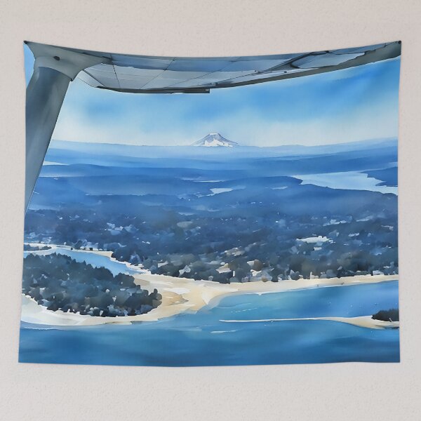 Aperçu de l'œuvre Le Mont Rainier depuis l'île Raft (Aquarelle) créée et vendue par flyscenicair.