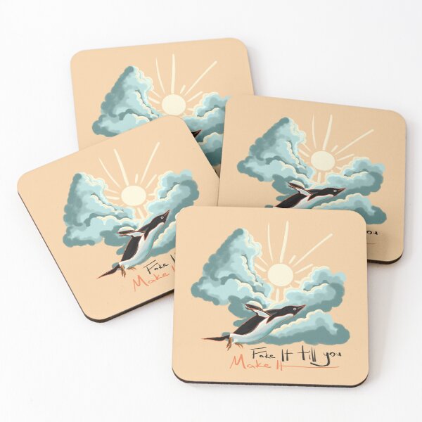 Item preview, Flying Penguin Illustration - 'Fake It Till You Make It' Motivational Art Design designed and sold by Pandositive.