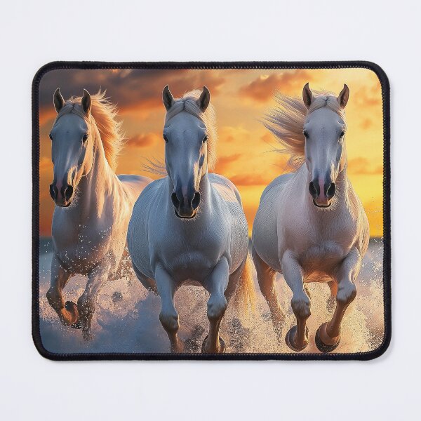 Item preview, White horses galloping in sea at sunset - Animal photo designed and sold by TheArtistOf2022.