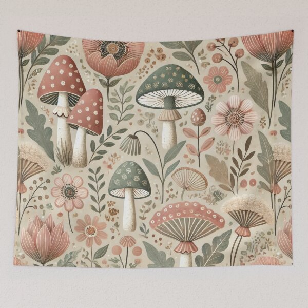 Item preview, "Seamless Boho Mushrooms & Flowers | Whimsical Nature-Inspired Pattern" designed and sold by DEEPDesignsART.