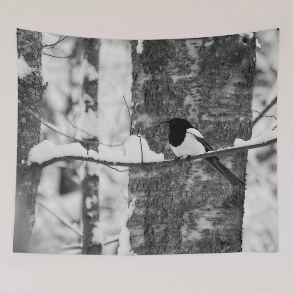 Item preview, Blue winter  forest. Eurasian magpie bw designed and sold by Jouko Lehto Photography.