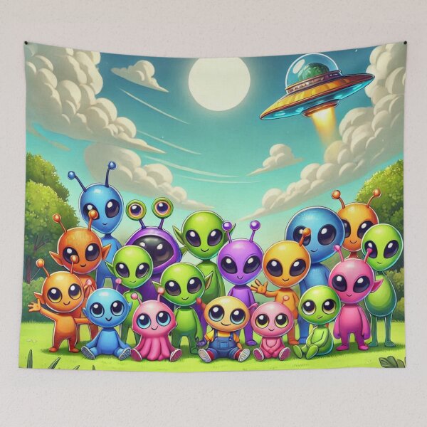 Item preview, Cute Happy Alien Group Photo - Life Beyond Earth designed and sold by WyckedLynn.
