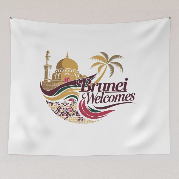 Item preview, Brunei Welcomes Flag Map Bandar Seri Begawan designed and sold by AnimalsDH305.