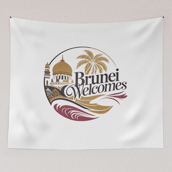 Item preview, Brunei Welcomes Flag Map Bandar Seri Begawan designed and sold by AnimalsDH305.