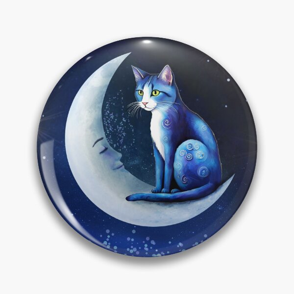 Item preview, Blue Cat on Crescent Moon Cat 773  designed and sold by artbylucie.