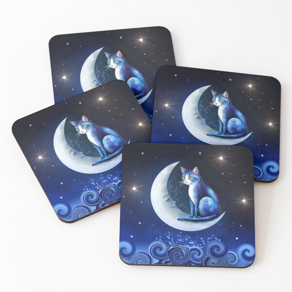 Item preview, Blue Cat on Crescent Moon Cat 773  designed and sold by artbylucie.