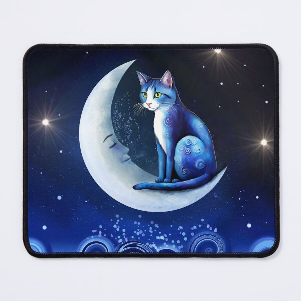 Item preview, Blue Cat on Crescent Moon Cat 773  designed and sold by artbylucie.