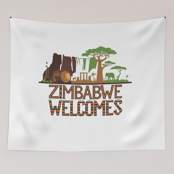 Item preview, Zimbabwe Welcomes Flag Map Victoria Falls, Harare designed and sold by AnimalsDH305.