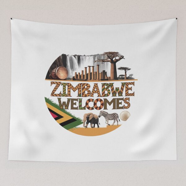 Item preview, Zimbabwe Welcomes Flag Map Victoria Falls, Harare designed and sold by AnimalsDH305.