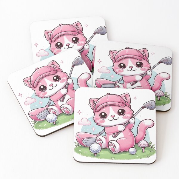 Item preview, Cute pink cat playing golf designed and sold by nicnacc.