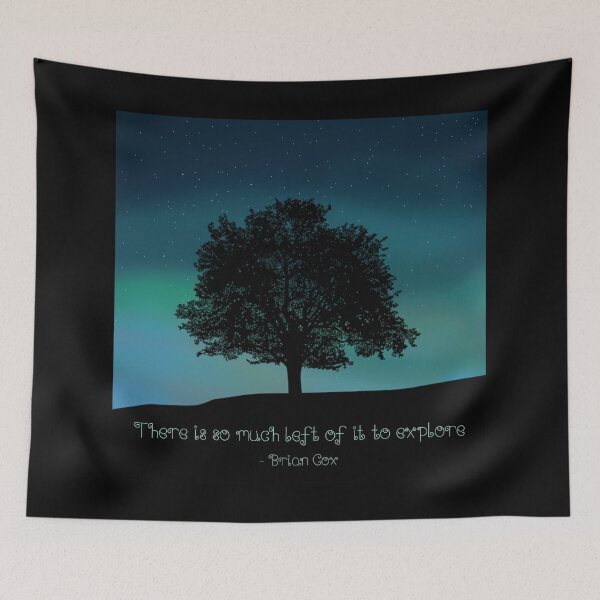 Item preview, There is so much left of it to explore - Brian Cox Space, Northern Lights, Pine trees, stars designed and sold by Scat the cat.
