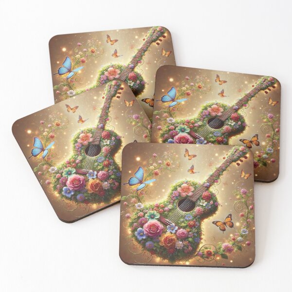 Item preview, Enchanted Floral Guitar with Butterflies designed and sold by PawtopiaDesigns.