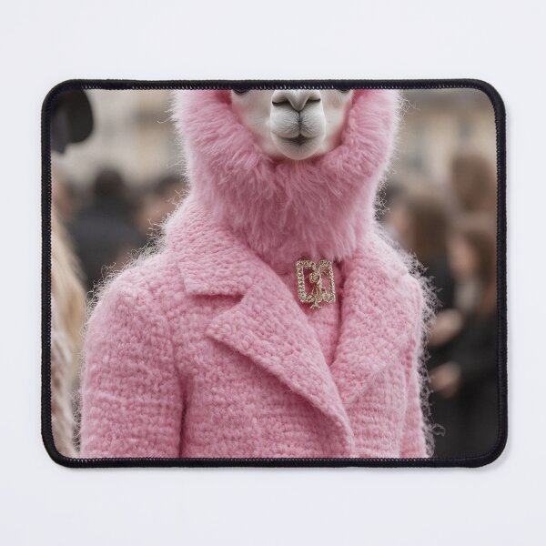 Item preview, A fashionable alpaca wearing a pink coat and stylish accessories stands out during a lively fashion event in a bustling city designed and sold by anytka.