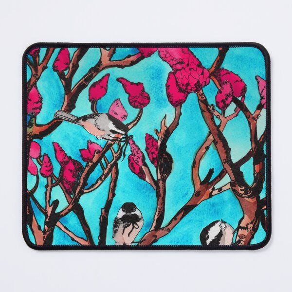 Item preview, Chickadees and Sumacs on Teal Watercolour Print designed and sold by RRuffieuxStudio.
