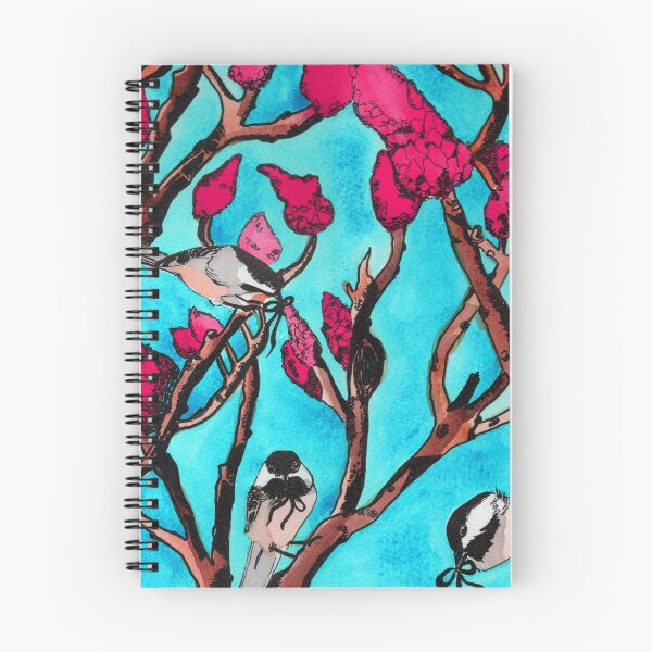 Item preview, Chickadees and Sumacs on Teal Watercolour Print designed and sold by RRuffieuxStudio.