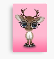 Cute Curious Nerdy Reindeer Wearing Glasses Pink Canvas Print