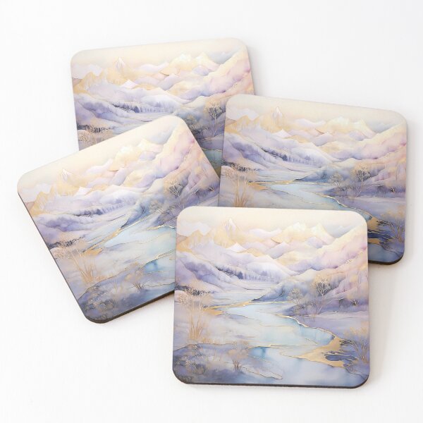 Item preview, Mountains and river covered with gold. Mountain landscape. Pastel colors. designed and sold by MagelliShop.