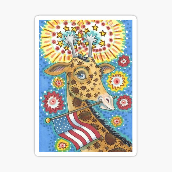 4TH OF JULY, PATRIOTIC GIRAFFE Sticker