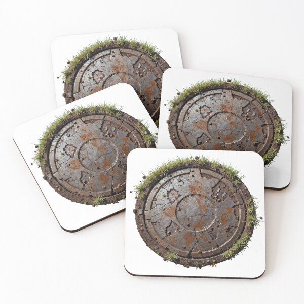 Item preview, Rusted Manhole Cover with Cracks and Grass on Black Background designed and sold by Creative88Art.