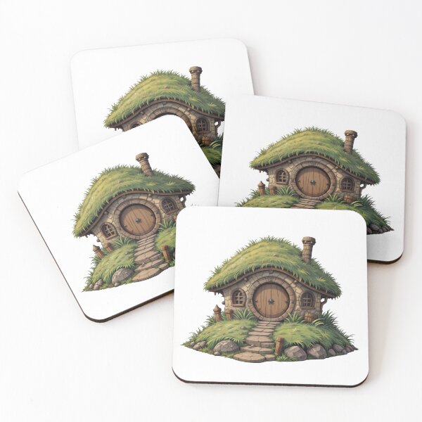 Item preview, Whimsical House with Circular Door and Grass Roof in Fantasy Setting designed and sold by Creative88Art.